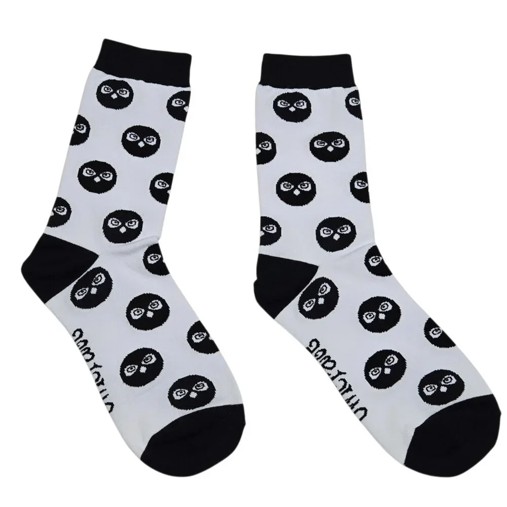 Owlcrate Owl Print Crew Socks Womens White Black Whimsical Dark Academia